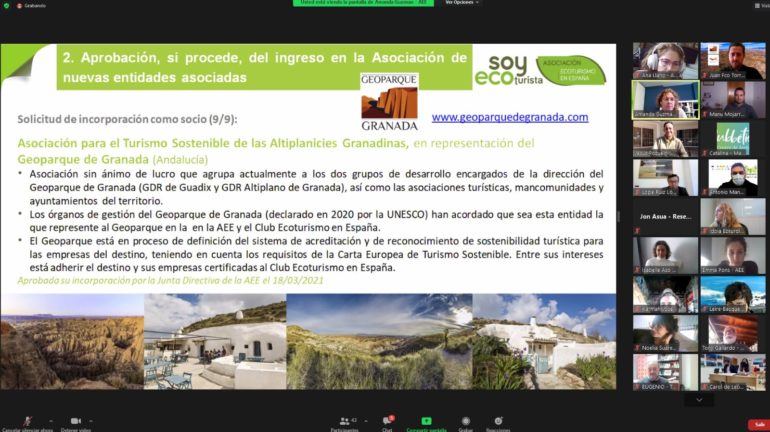 La Asamblea General de la Asociación de Ecoturismo de España acepta  por unanimidad la integración del Geoparque de Granada como nuevo socio.