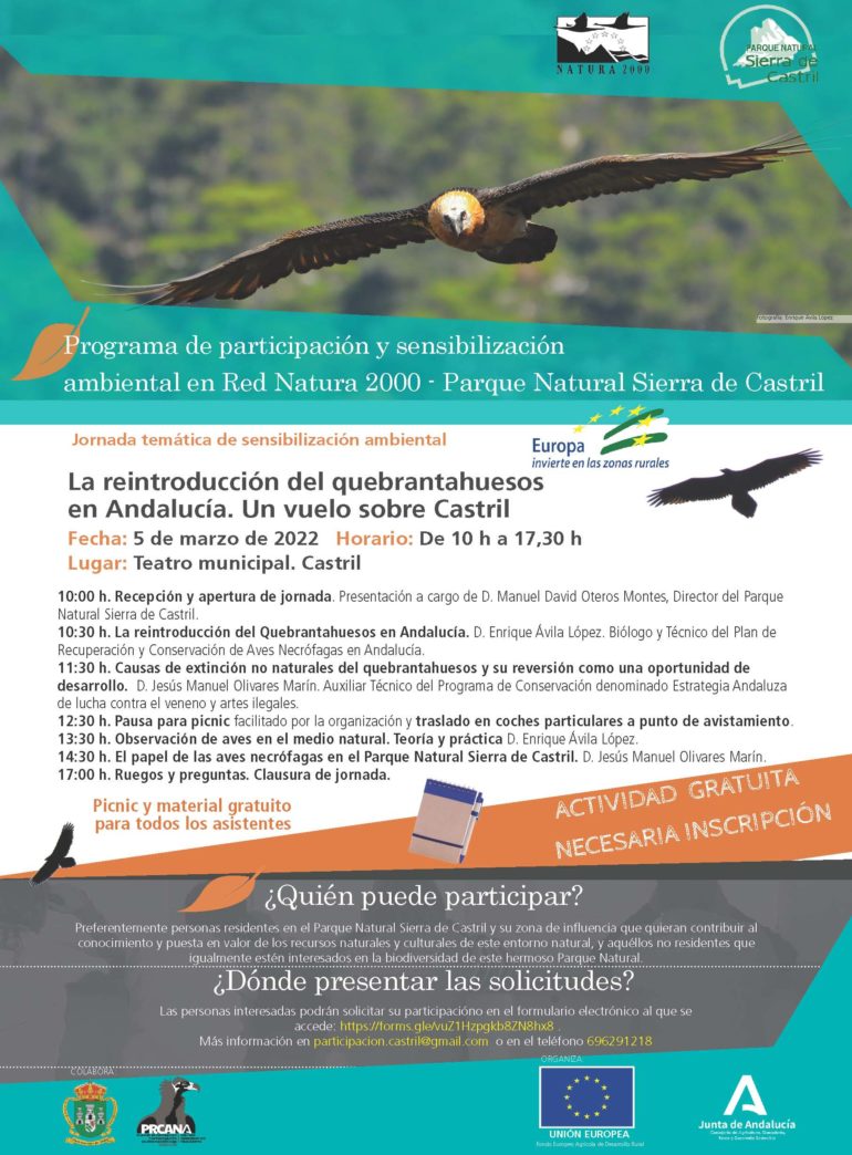 Jornada temática de sensibilización ambiental “La reintroducción del quebrantahuesos  en Andalucía. Un vuelo sobre Castril”