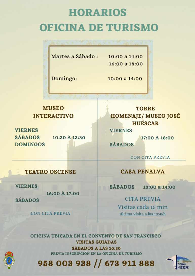 OFICINA DE TURISMO DE HUÉSCAR: HORARIO DE INVIERNO